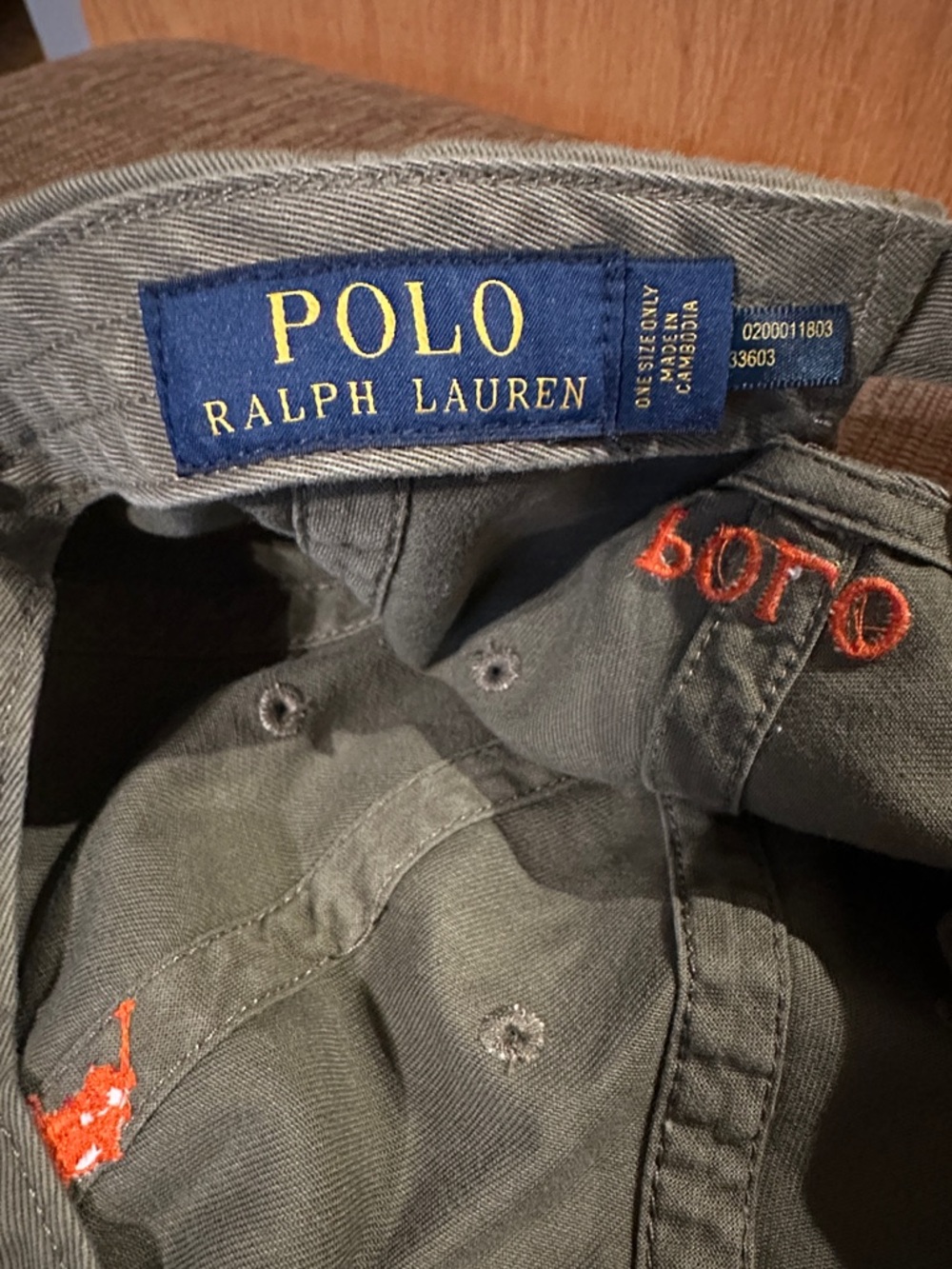 Polo by Ralph Lauren Olive Baseball Cap with Orange Pony Logo - Picture 2 of 3